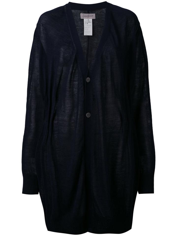 Yohji Yamamoto - V-neck Loose-fit Cardigan - Women - Cotton/ramie - 2, Blue, Cotton/ramie