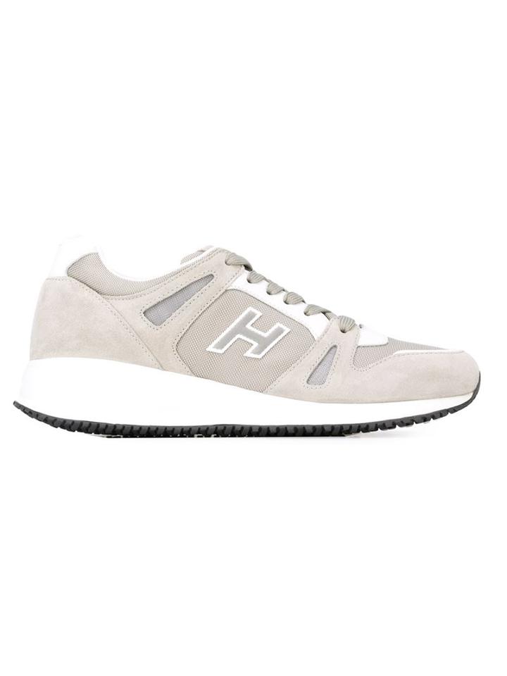 Hogan Panelled Sneakers, Men's, Size: 7.5, Grey, Chamois Leather/rubber/cotton