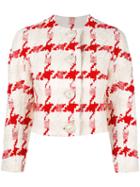 Alexander Mcqueen Houndstooth Cropped Jacket, Women's, Size: 40, White, Cotton/silk/linen/flax/silk