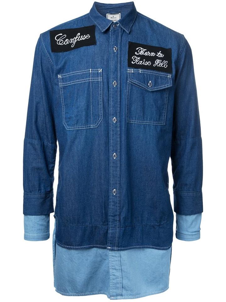 Maison Mihara Yasuhiro Patches Layered Denim Shirt, Men's, Size: 46, Blue, Cotton