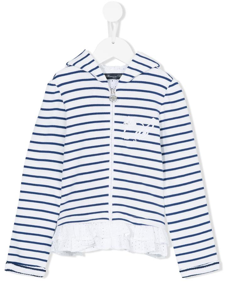 Miss Blumarine - Striped Zipped Hoodie - Kids - Cotton/acrylic/polyamide/viscose - 6 Yrs, White