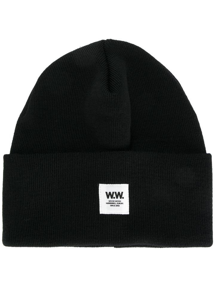 Wood Wood Logo Patch Beanie - Black