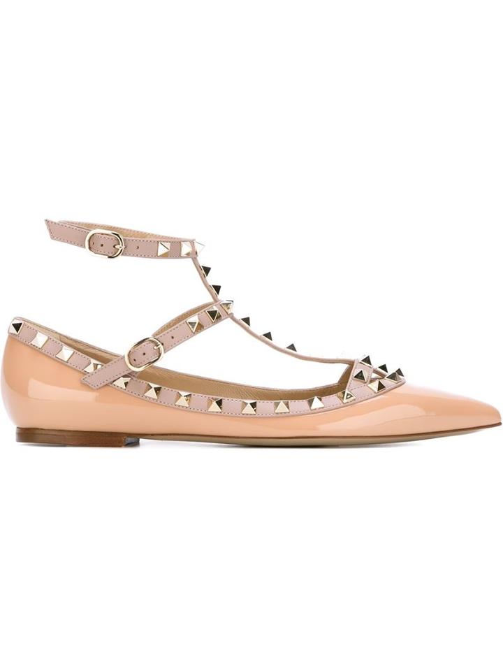 Valentino Rockstud Ballerinas, Women's, Size: 39.5, Nude/neutrals, Patent Leather/leather/metal