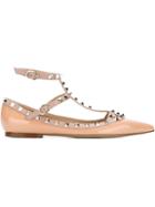 Valentino Rockstud Ballerinas, Women's, Size: 39.5, Nude/neutrals, Patent Leather/leather/metal