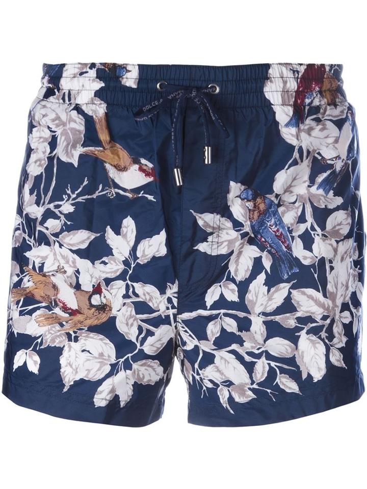 Dolce & Gabbana Bird Print Swim Shorts, Men's, Size: 4, Blue, Polyamide