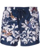 Dolce & Gabbana Bird Print Swim Shorts, Men's, Size: 4, Blue, Polyamide