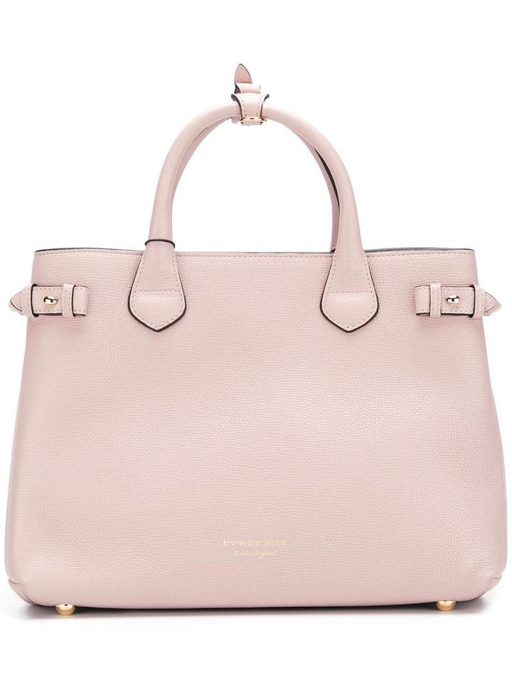 Burberry 'house Check' Tote, Women's, Pink/purple, Calf Leather/cotton/metal