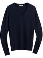 Burberry Check Detail V-neck Sweater - Blue