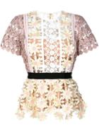 Self-portrait - Floral Lace Blouse - Women - Polyester - 10, Pink/purple, Polyester