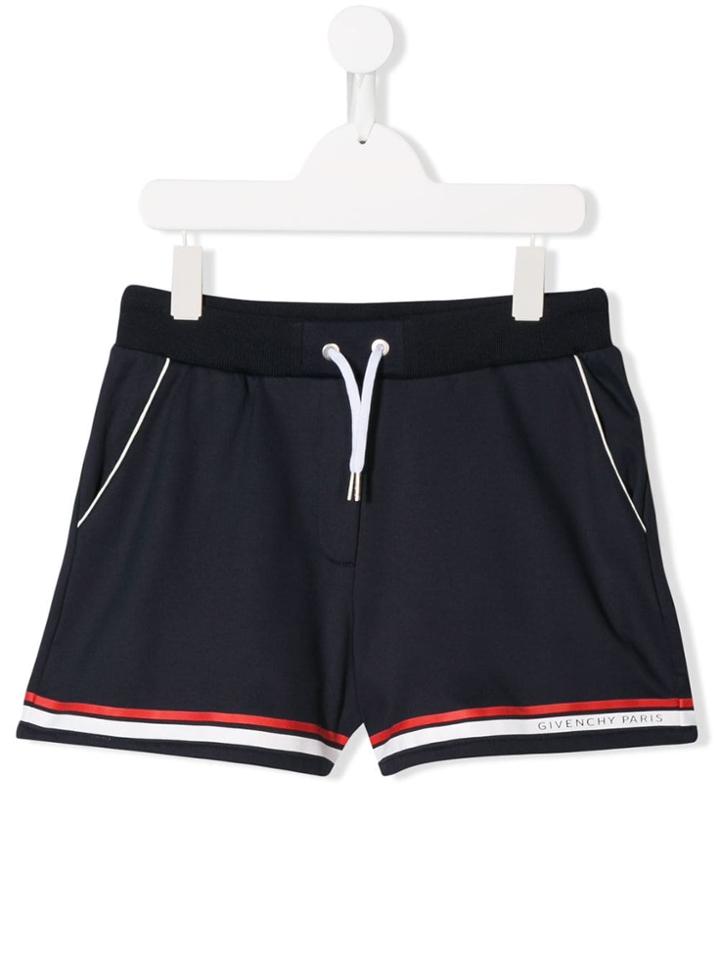 Givenchy Kids Teen Striped Trim Shorts - Blue