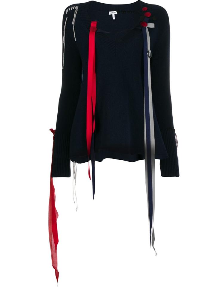 Loewe Ribbon Detail V-neck Jumper - Blue