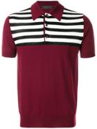 Prada Striped Panel Knitted Polo Shirt - Red