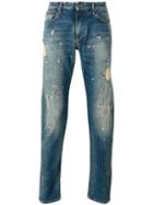 Distressed Paint Splatter Jeans - Men - Cotton/spandex/elastane - 32, Blue, Cotton/spandex/elastane, Armani Jeans