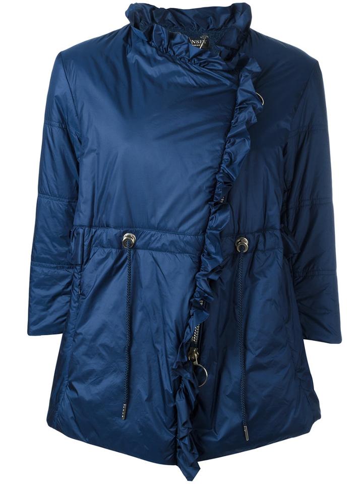 Twin-set Ruffled Trim Padded Jacket, Women's, Size: 38, Blue, Polyamide