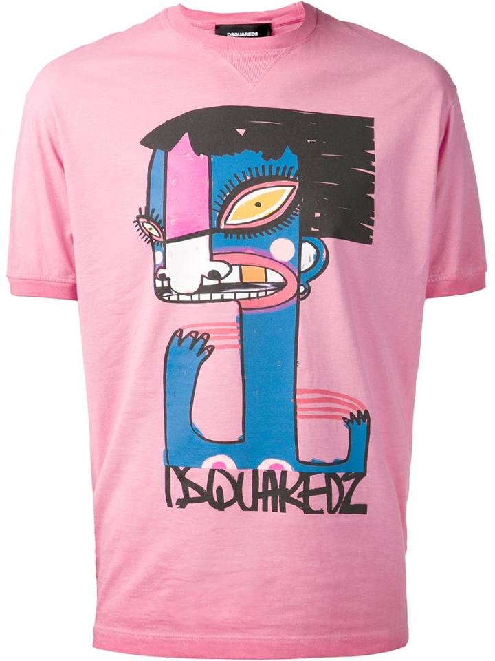 Dsquared2 Cartoon Graphic T-shirt, Men's, Size: Large, Pink/purple, Cotton