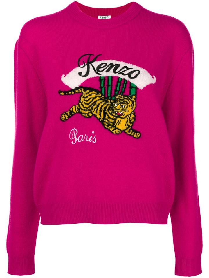 Kenzo Embroidered Tiger Sweater - Pink & Purple