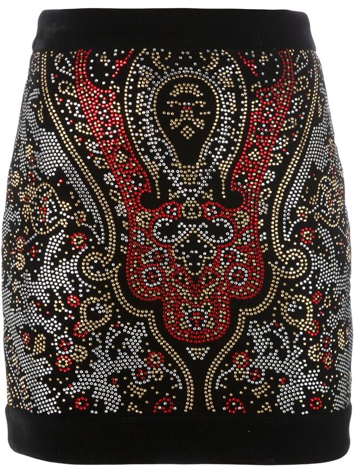 Balmain Embellished Mini Skirt, Women's, Size: 36, Black, Cotton/spandex/elastane/glass