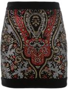 Balmain Embellished Mini Skirt, Women's, Size: 36, Black, Cotton/spandex/elastane/glass