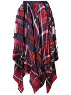 Sacai Handkerchief Draped Tartan Skirt - Red