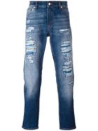 Alexander Mcqueen Scarf Detail Distressed Jeans, Men's, Size: 48, Blue, Cotton