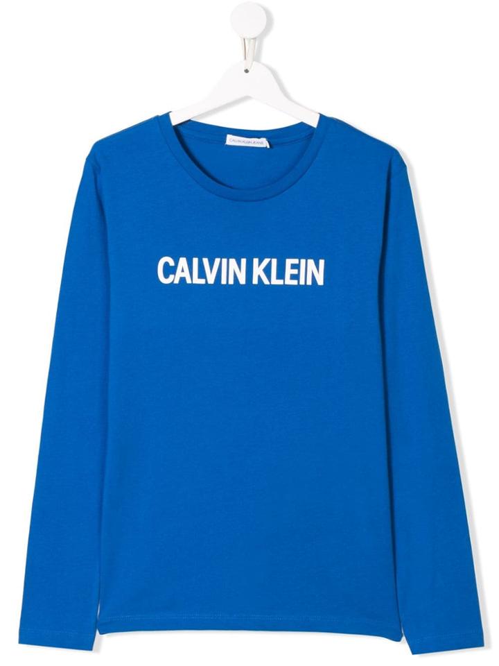 Calvin Klein Kids Teen Logo Print T-shirt - Blue