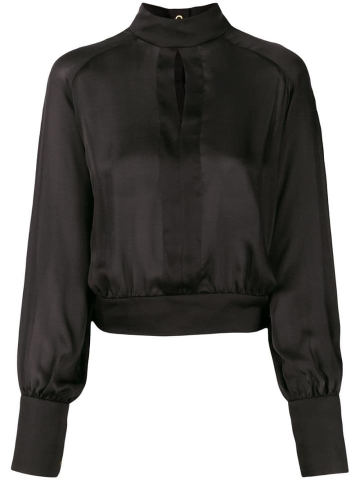 Balmain High-neck Keyhole Blouse - Black