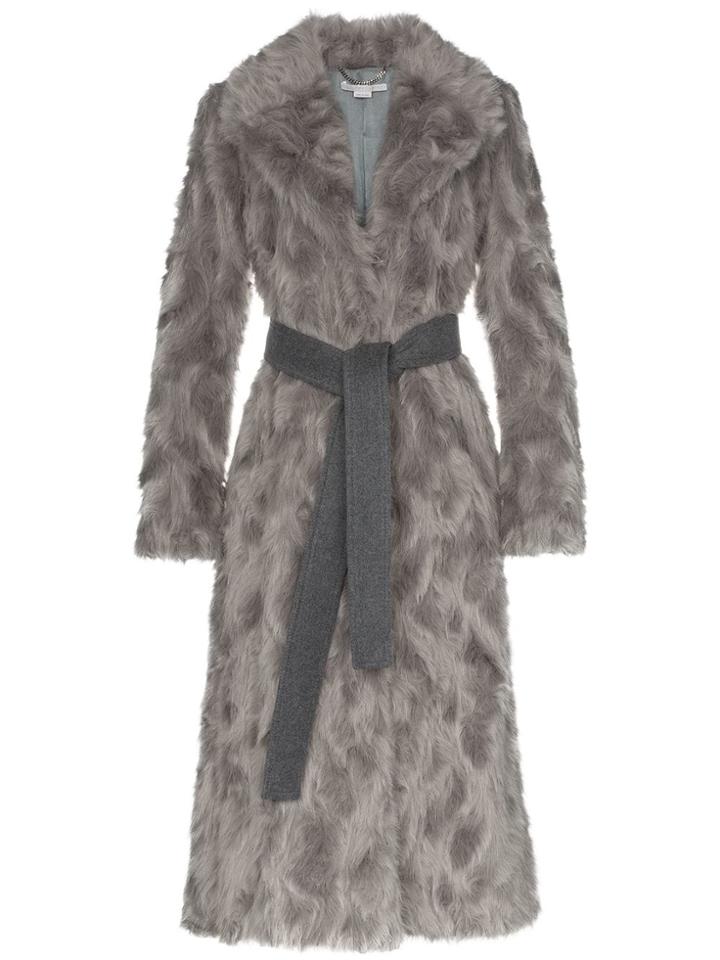 Stella Mccartney Faux Fur Long Belted Coat - Grey