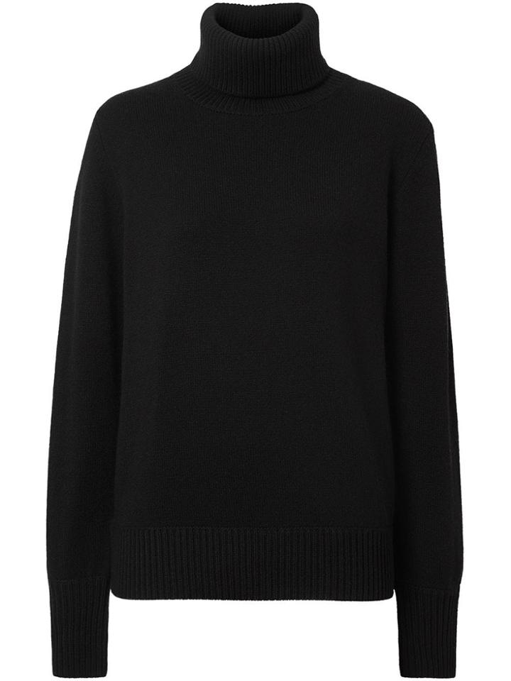 Burberry Embroidered Crest Cashmere Roll-neck Sweater - Black