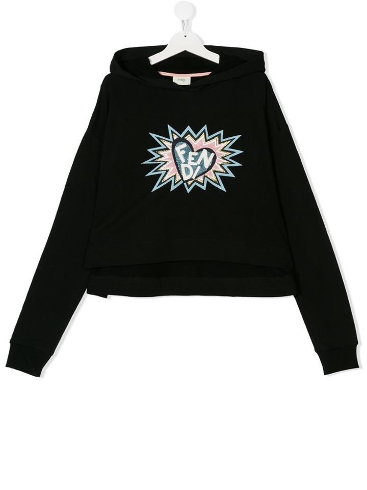 Fendi Kids Teen Logo Heart Print Hoodie - Black