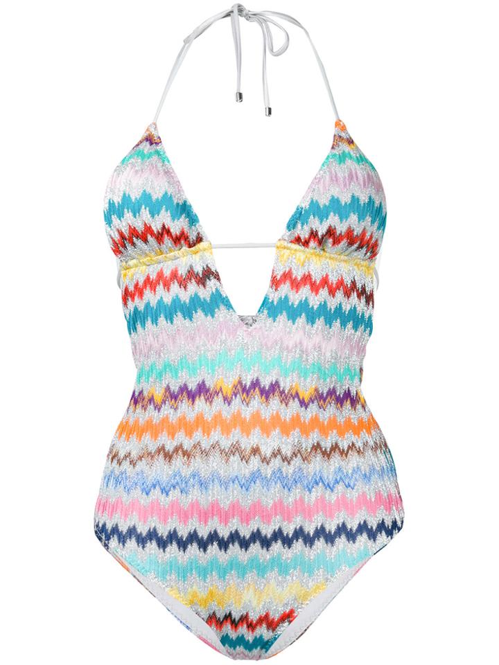 Missoni Mare Zig-zag Plunge Swimsuit - Metallic