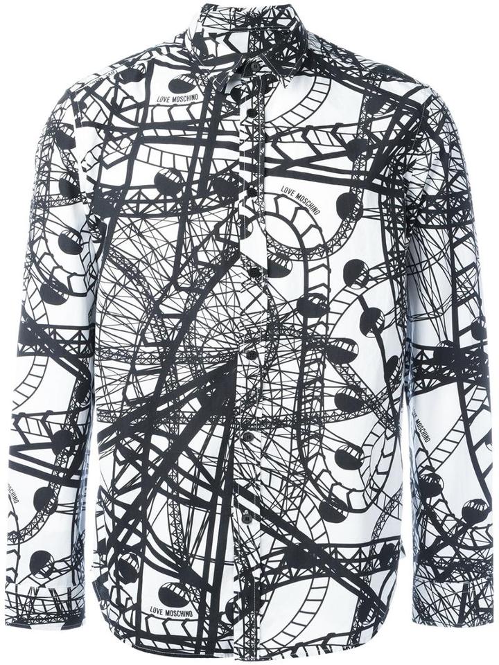 Love Moschino Roller Coaster Print Shirt, Men's, Size: Large, Black, Cotton
