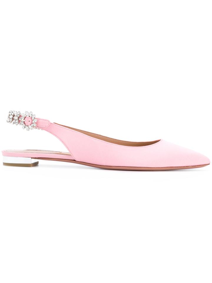 Aquazzura Embellished Slingback Ballerinas - Pink & Purple
