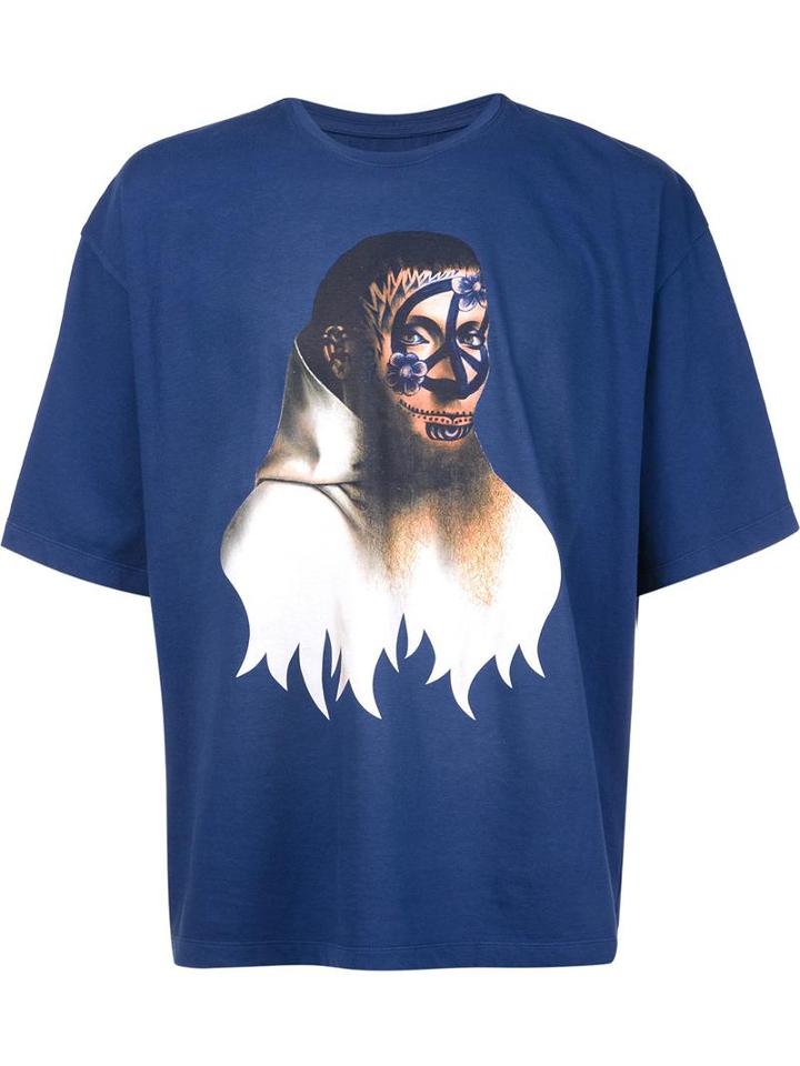 Y / Project Monk Mural T-shirt, Adult Unisex, Size: Small, Blue, Cotton
