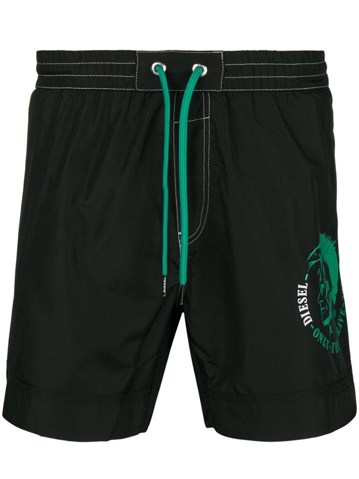 Diesel Logo Print Swim Shorts - Black