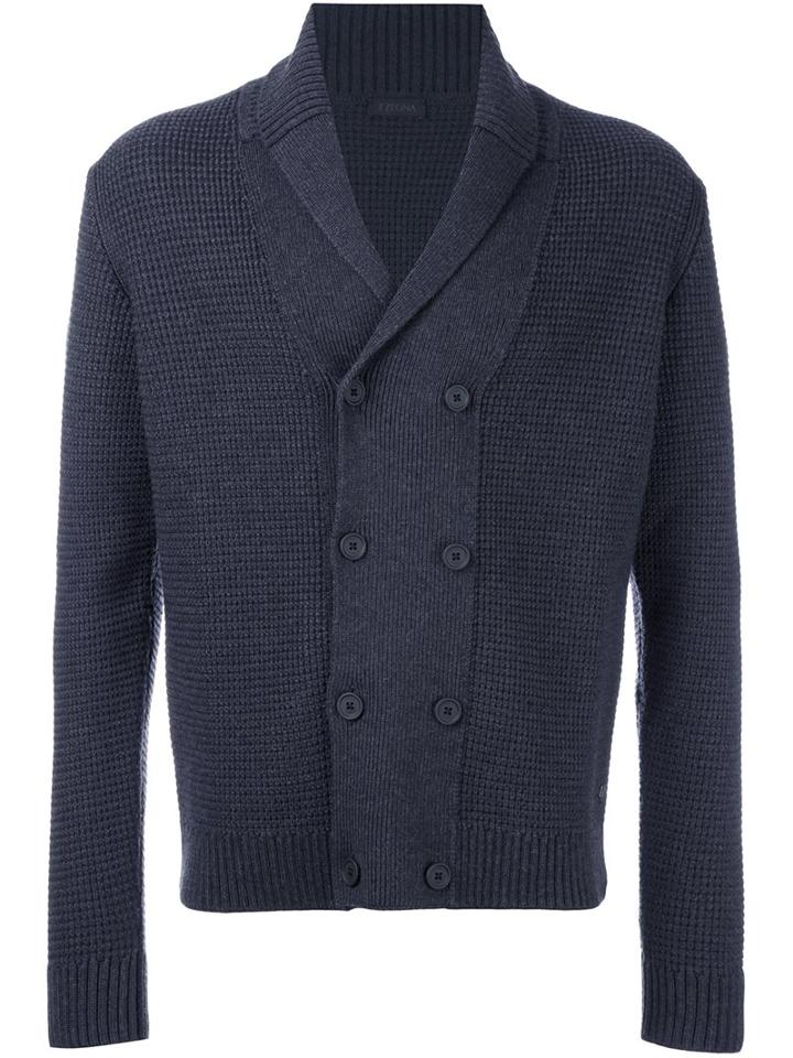 Z Zegna Double-breasted Cardigan, Men's, Size: Xl, Grey, Wool