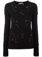 No21 Beaded Flower Jumper, Women's, Size: 42, Black, Virgin Wool/pvc/polyester