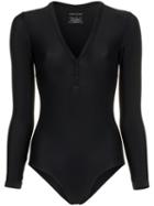 Matteau Long Sleeve Button Front Maillot Swimsuit - Black