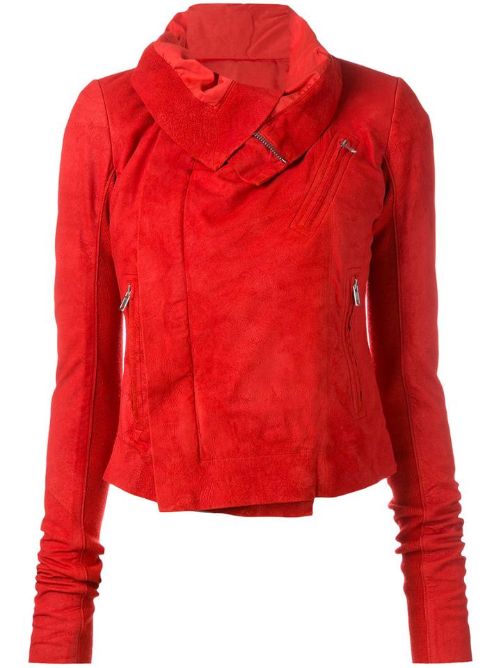 Rick Owens - Biker Jacket - Women - Cotton/cupro/lamb Nubuck Leather - 44, Red, Cotton/cupro/lamb Nubuck Leather