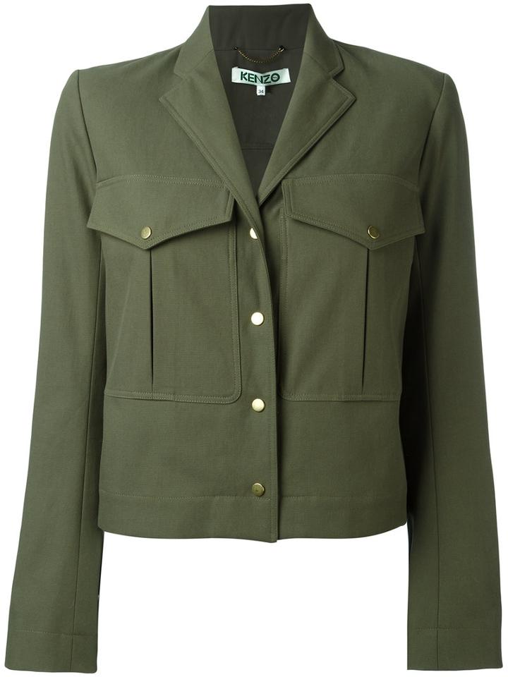 Kenzo Cropped Military Jacket, Women's, Size: 40, Green, Polyester/cotton