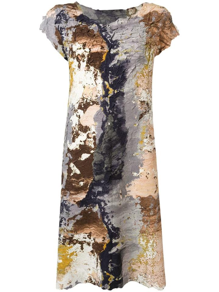 Issey Miyake Abstract-print Cloqué Dress - Brown