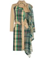 Sacai Checked Scarf Trench Coat - Green
