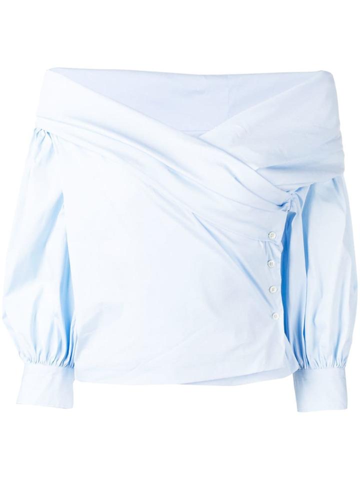 Sara Roka Off Shoulder Draped Shirt - Blue