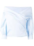 Sara Roka Off Shoulder Draped Shirt - Blue
