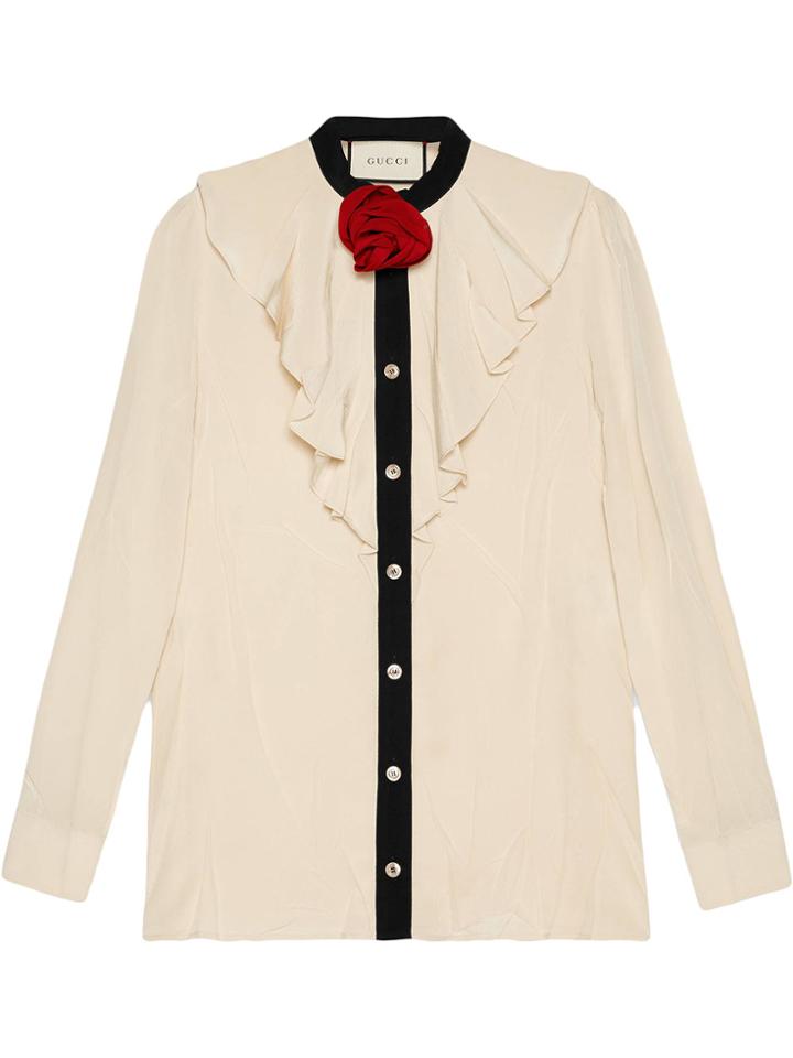 Gucci Silk Shirt With Ruffles - Nude & Neutrals