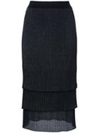 Le Ciel Bleu - Tiered Knit Skirt - Women - Cotton/nylon/polyester - 36, Black, Cotton/nylon/polyester