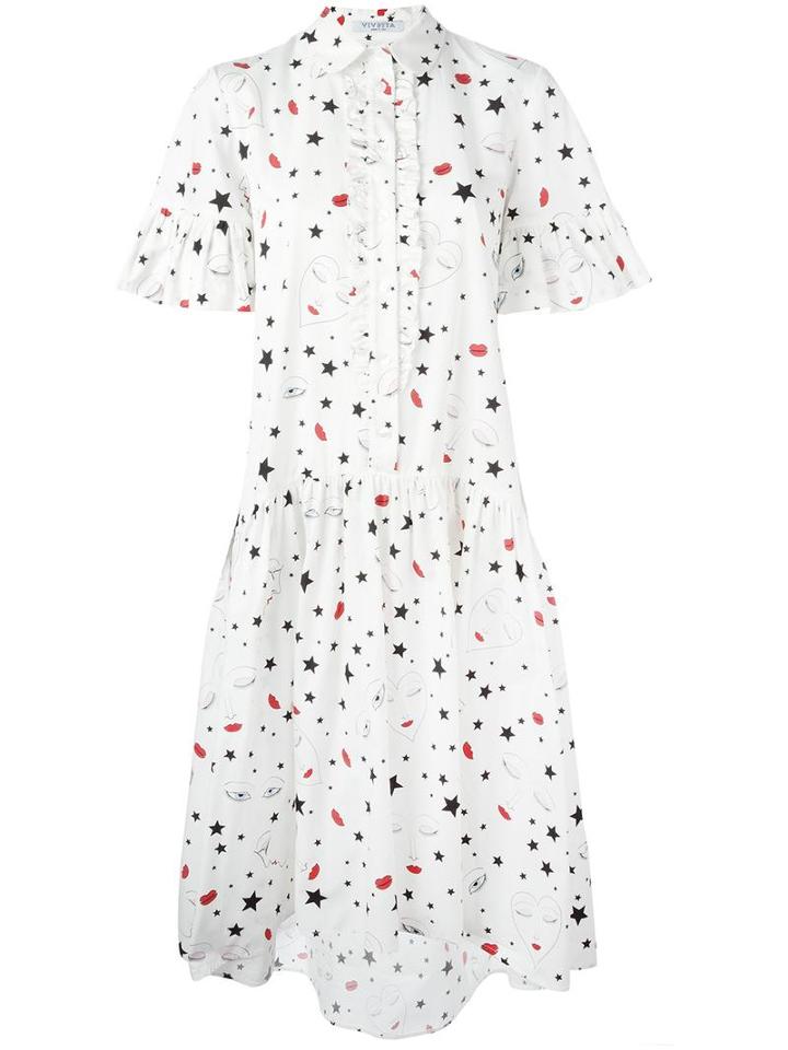 Vivetta Stars Print Flared Dress, Women's, Size: 42, White, Cotton