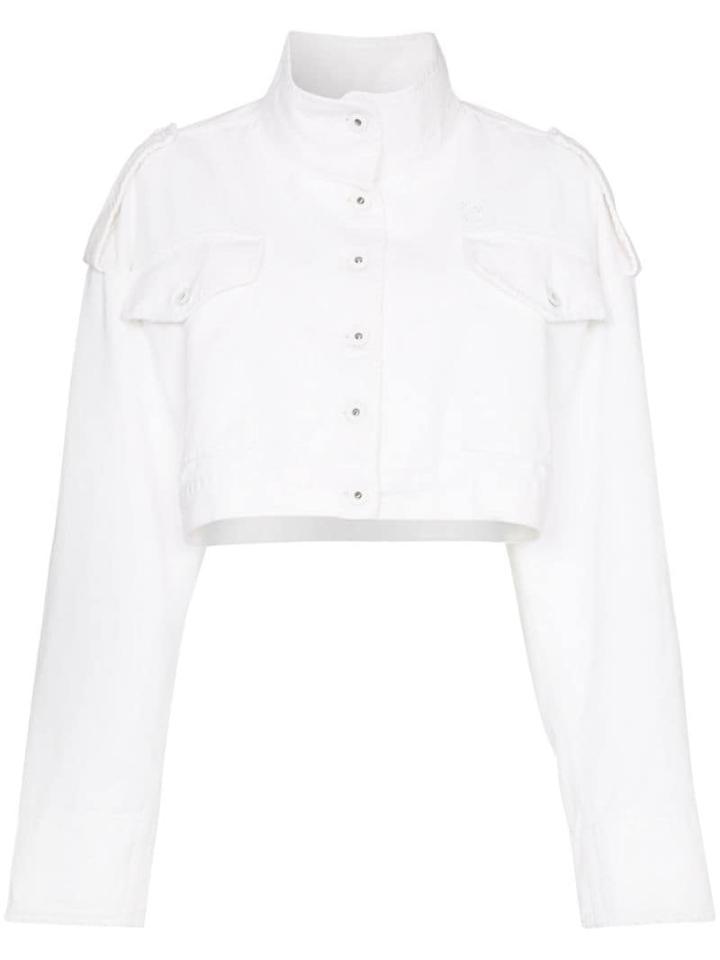 Off-white Cropped Contrast-logo Denim Jacket