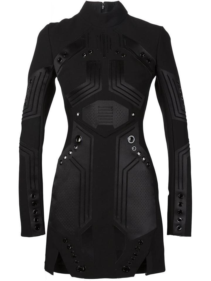 Mugler Eyelet Detail Panelled Dress, Women's, Size: 38, Black, Silk/virgin Wool