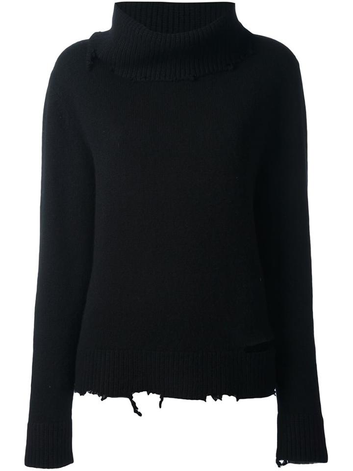 Road To Awe Distressed Roll Neck Sweater, Women's, Size: Small, Black, Cashmere