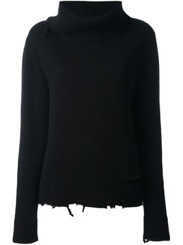 Road To Awe Distressed Roll Neck Sweater, Women's, Size: Small, Black, Cashmere